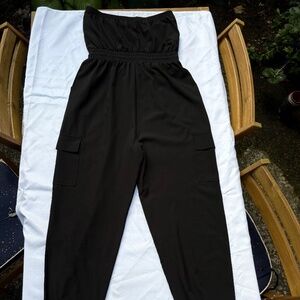 Strapless athleisure jogger pant cargo jumpsuit women L